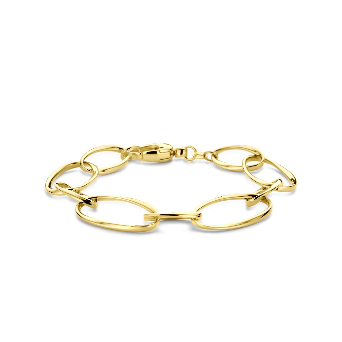 Bracciale in oro 14k con maglie rotonde, larghezza 15 mm.
