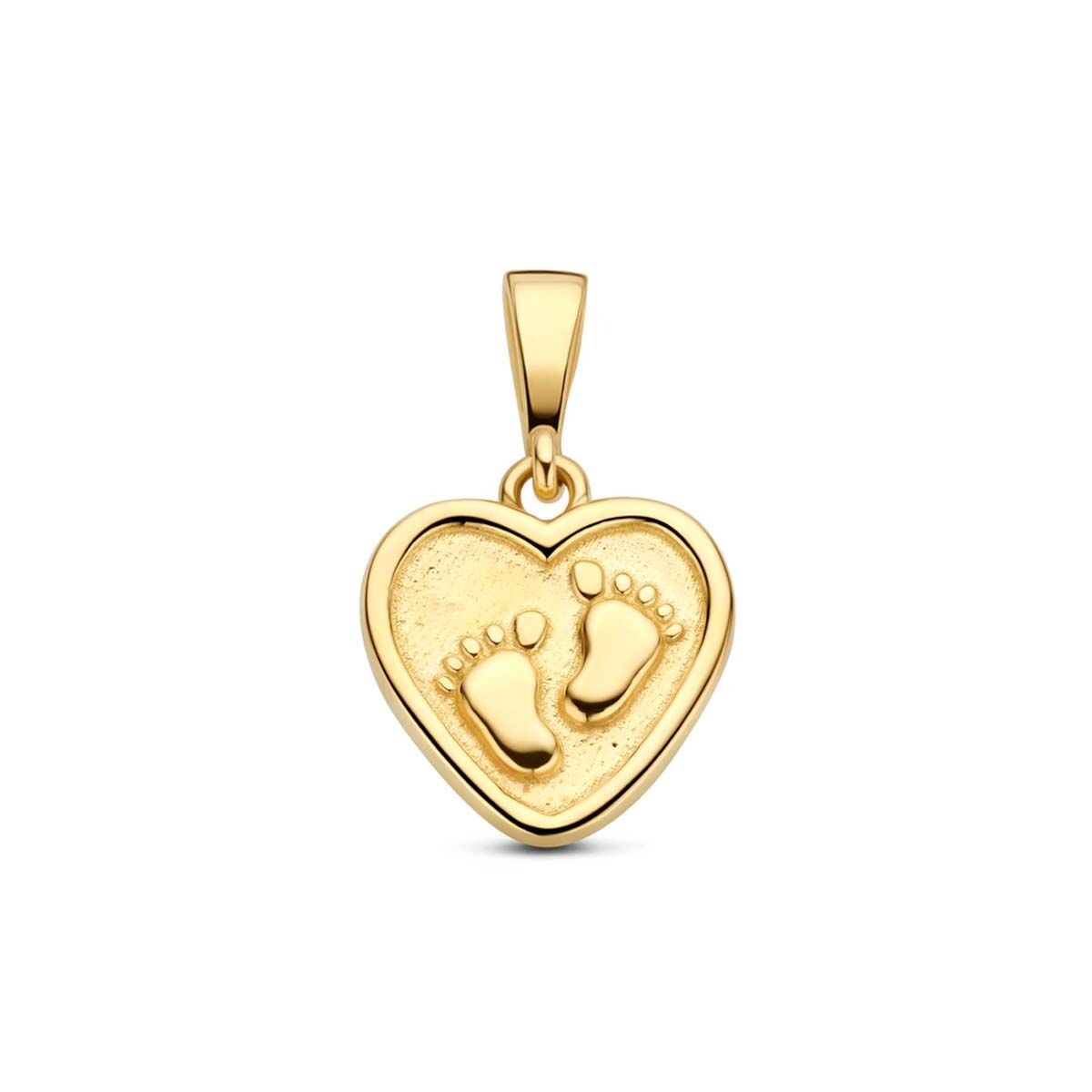 Ciondolo a forma di cuore in oro giallo 9k con impronte di piedini.