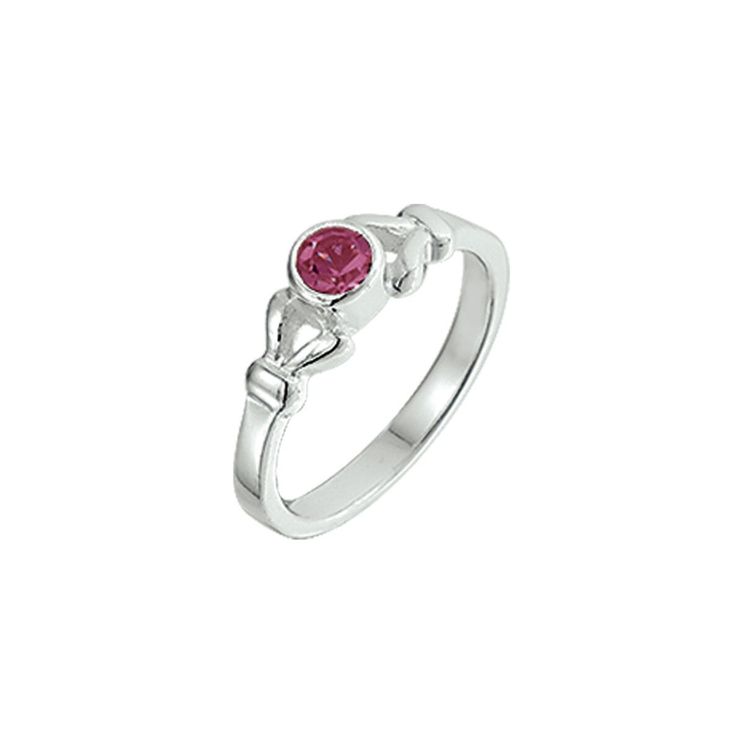 Gerhodineerde zilveren kinderring met roze strass