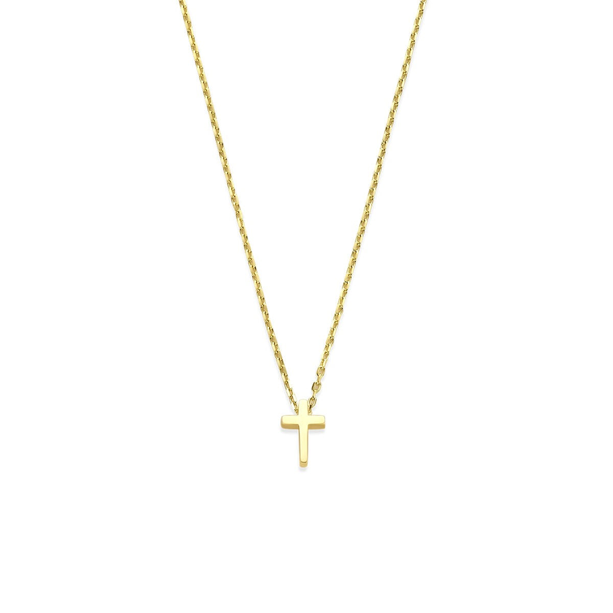 Geelgouden collier met een eenvoudig kruisje, fijne schakelketting.