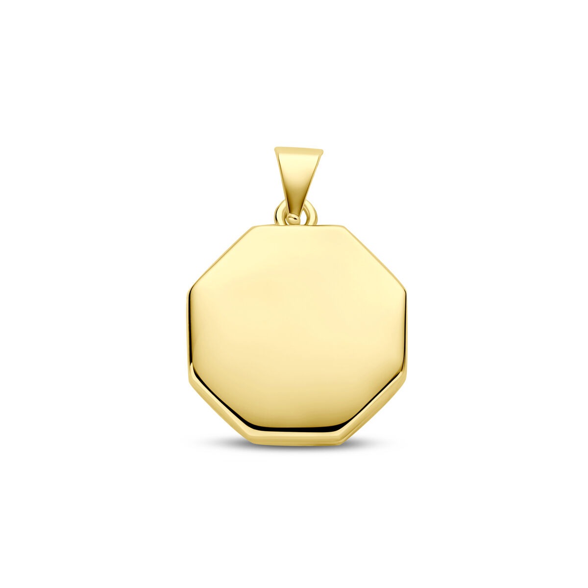 Ciondolo ottagonale in argento 925 dorato, superficie liscia e lucida.