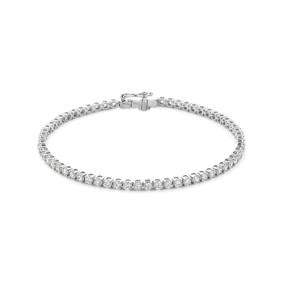 Bracciale in oro bianco 14k con diamanti lab-grown, design tennis con pietre brillanti.