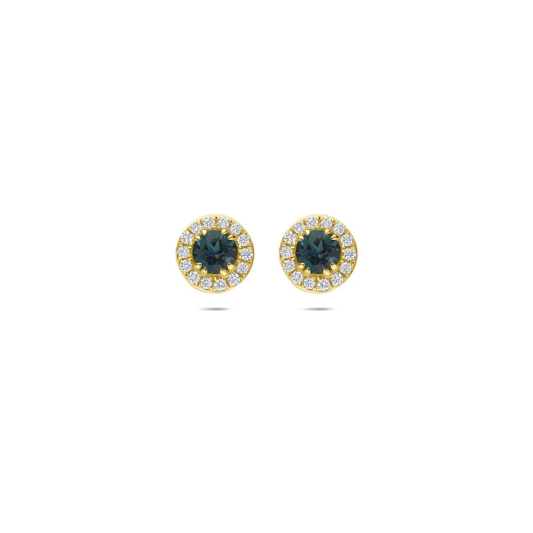 14k Geelgouden oorknoppen met London blue topaas en lab grown diamant