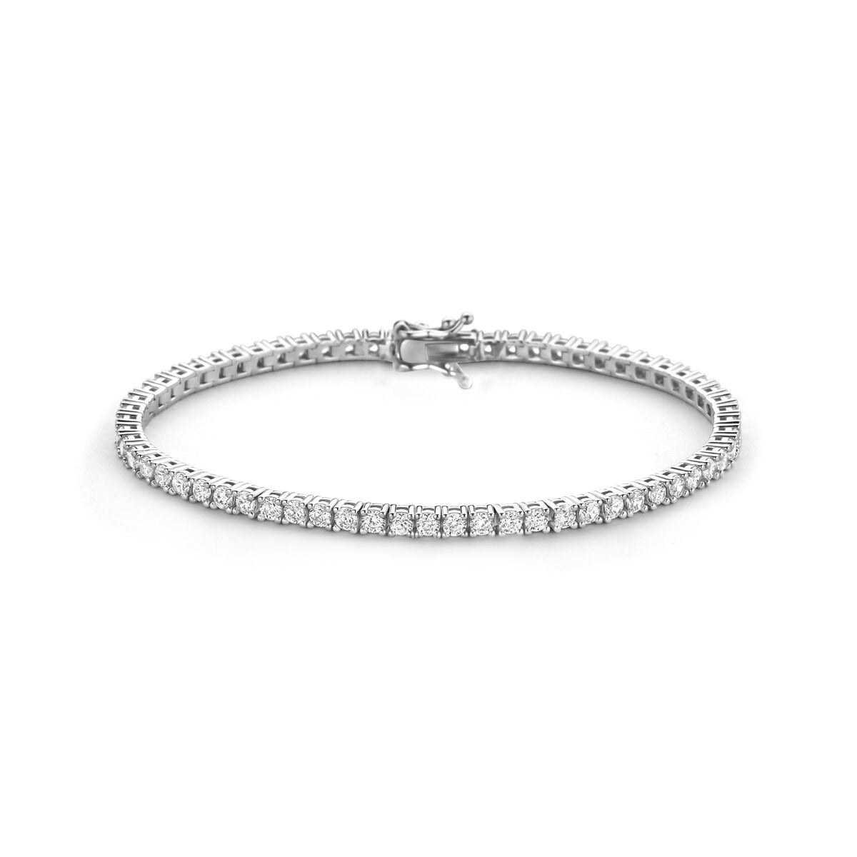 Bracciale tennis in argento rodiato 925 con zirconi, largo 3 mm.