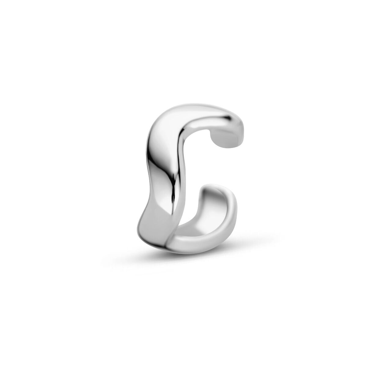 Ear cuff in argento 925 rodiato con una forma ondulata e lucida.