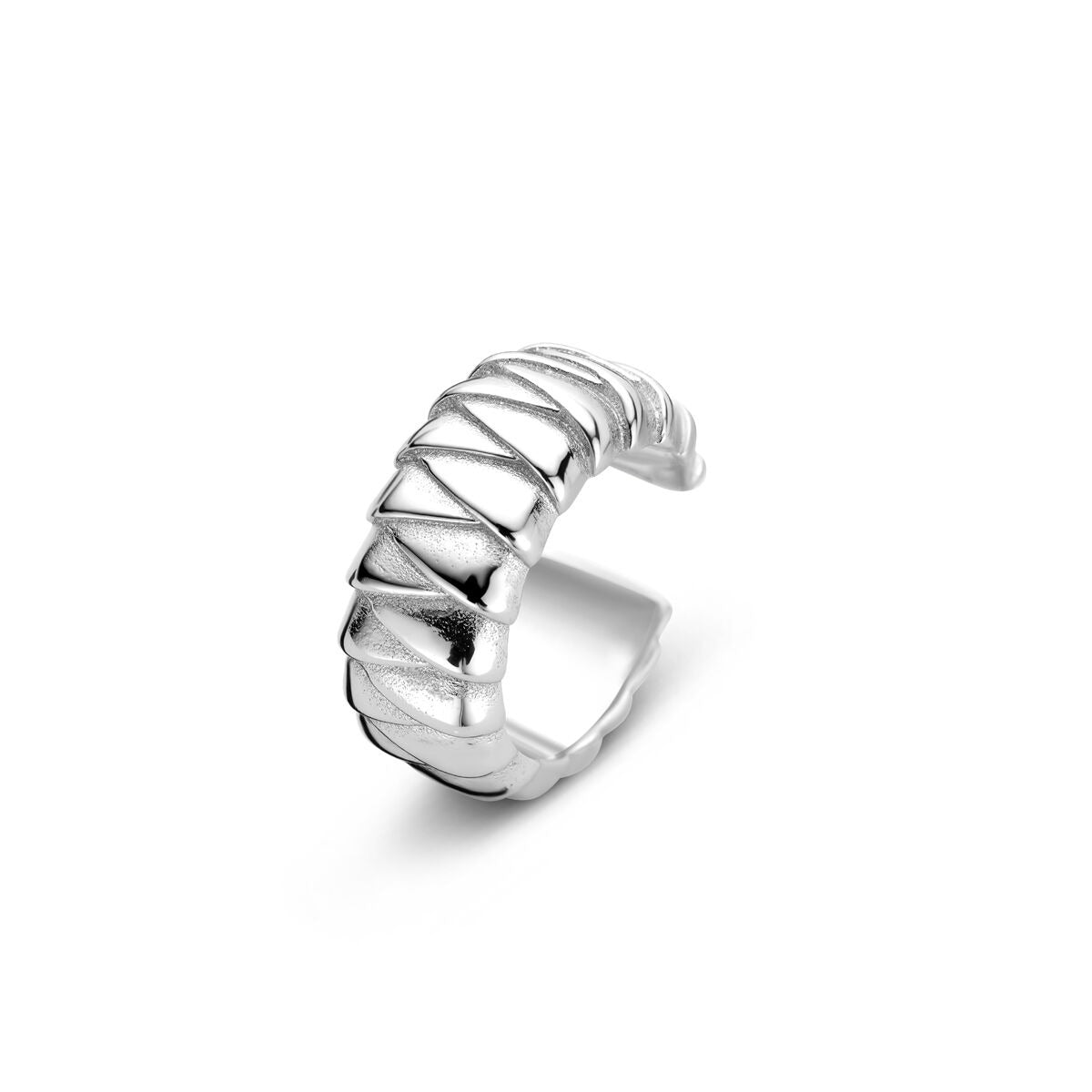 Ear cuff in argento 925 rodiato con motivo a rilievo.