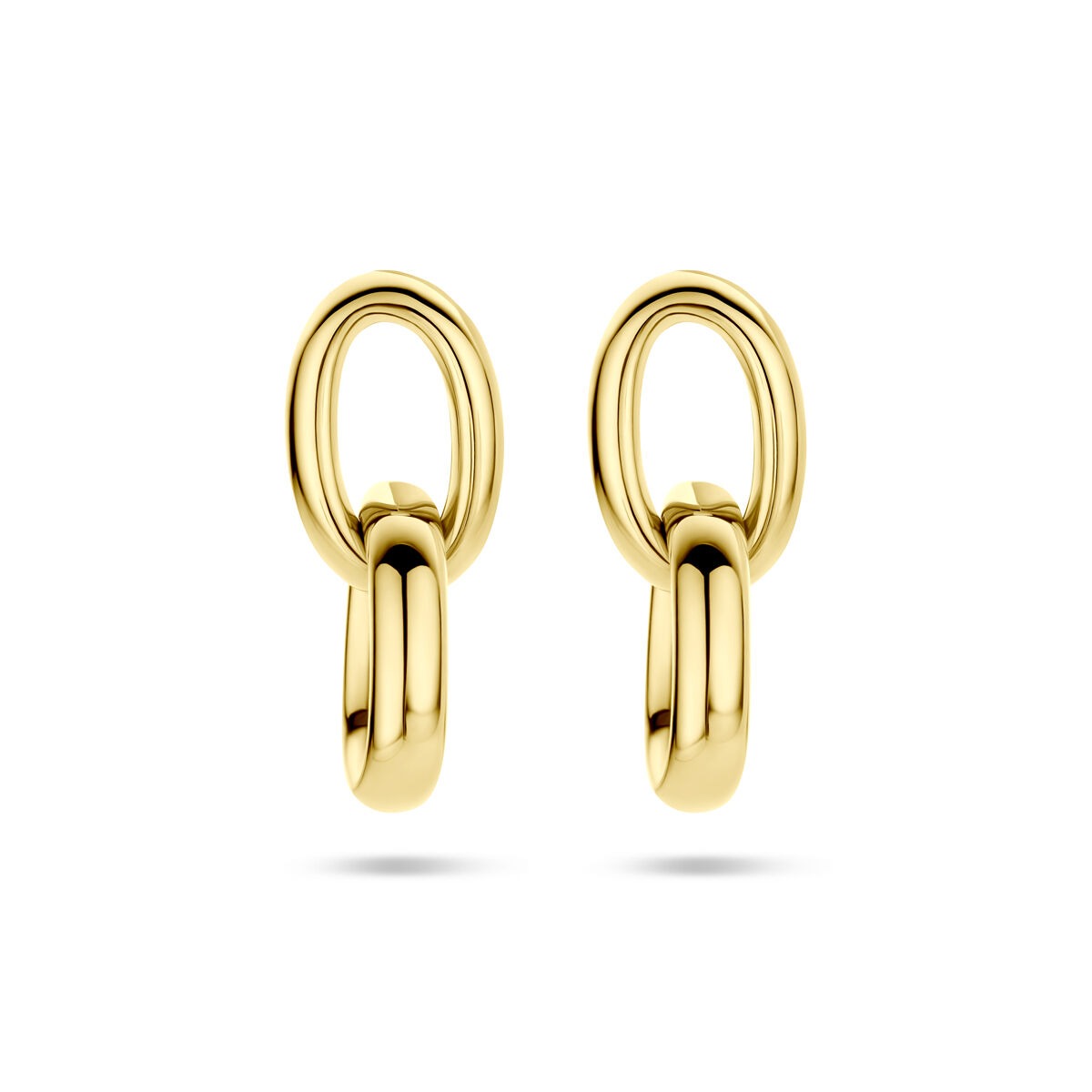 Orecchini in oro giallo 14k con forma ovale, lunghi 24 mm.