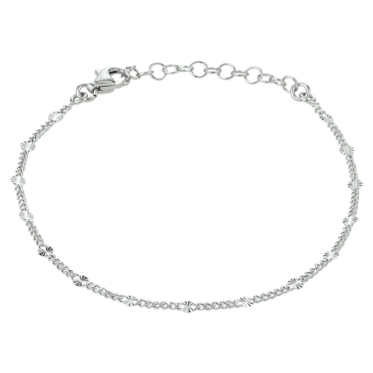 Bracciale alla caviglia in argento con maglia rolò, finitura rodiata.