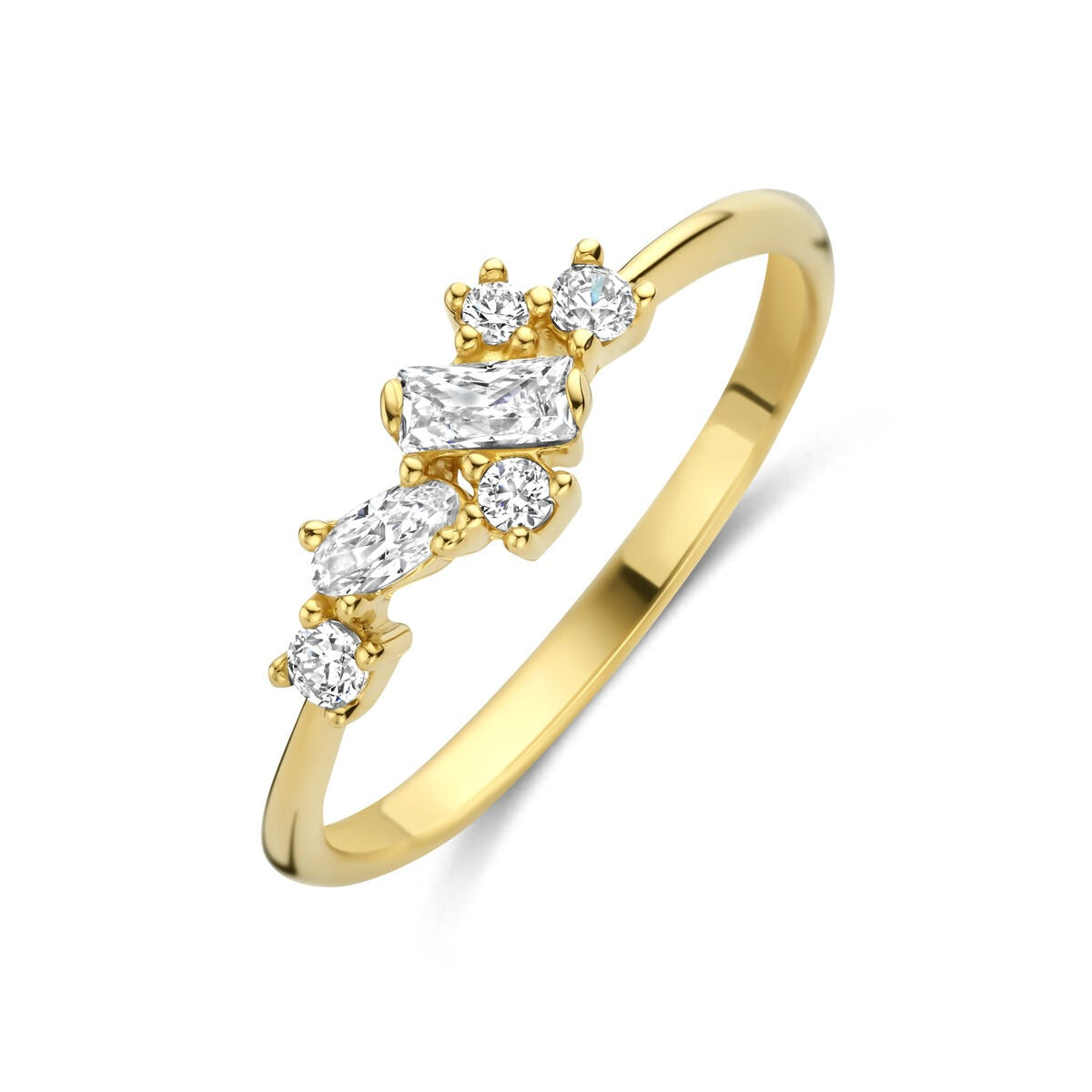 Anello da donna in oro giallo 14k con zirconi in incastonatura a entourage.