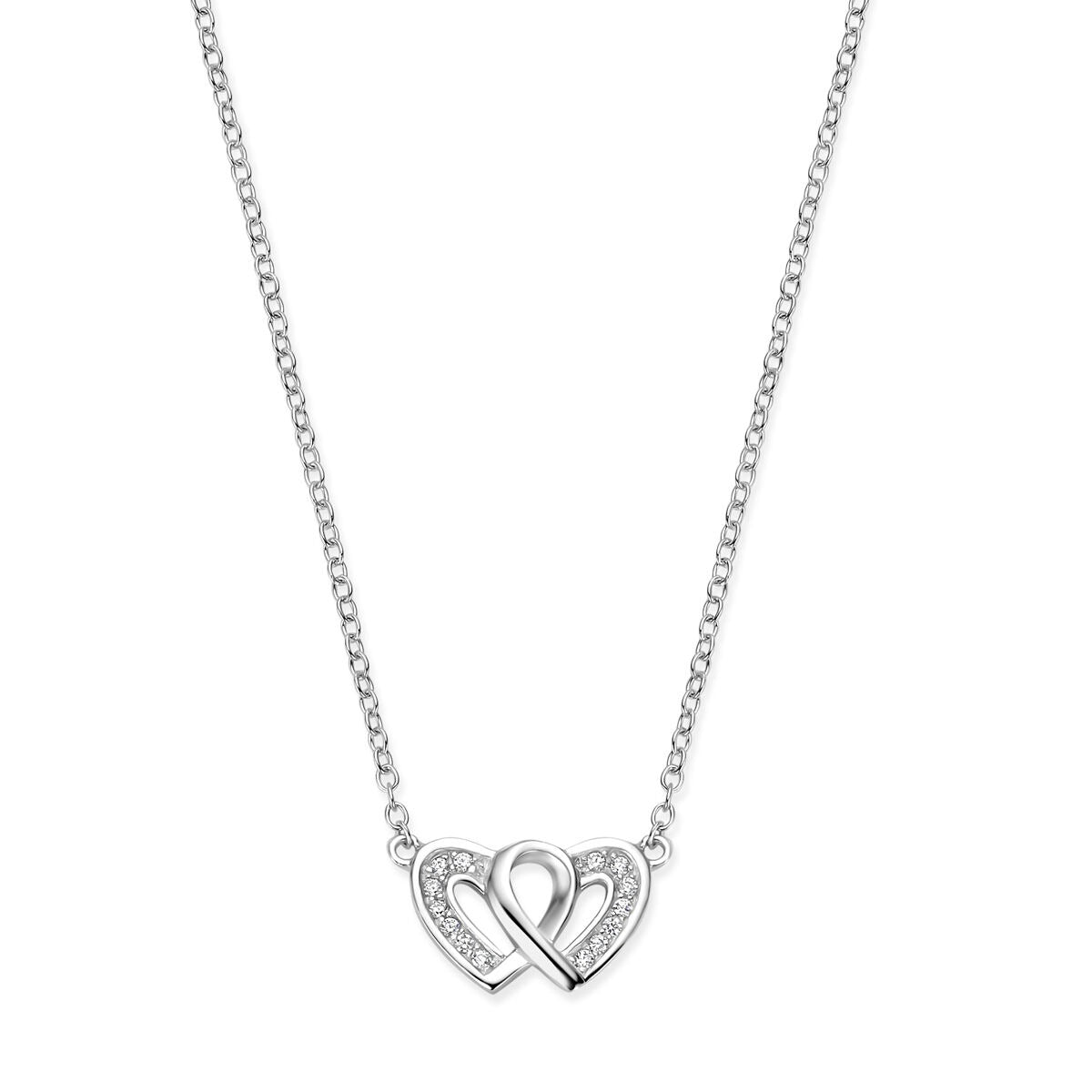 Collana in argento rodiato 925 con pendente a forma di cuore e zircone.