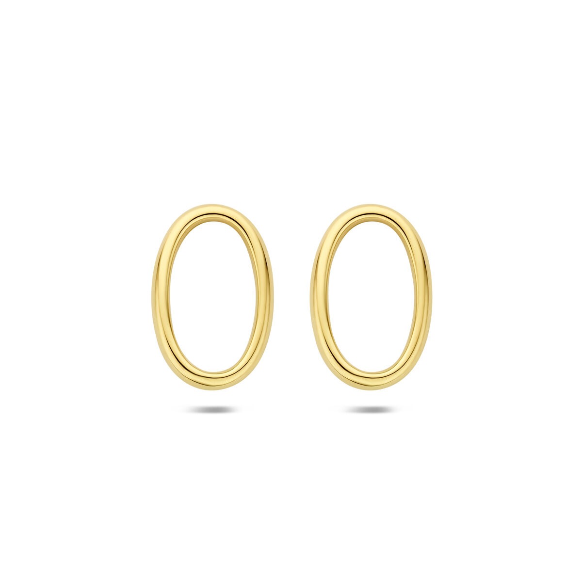 Orecchini a bottone in oro giallo 14k con forma ovale aperta.