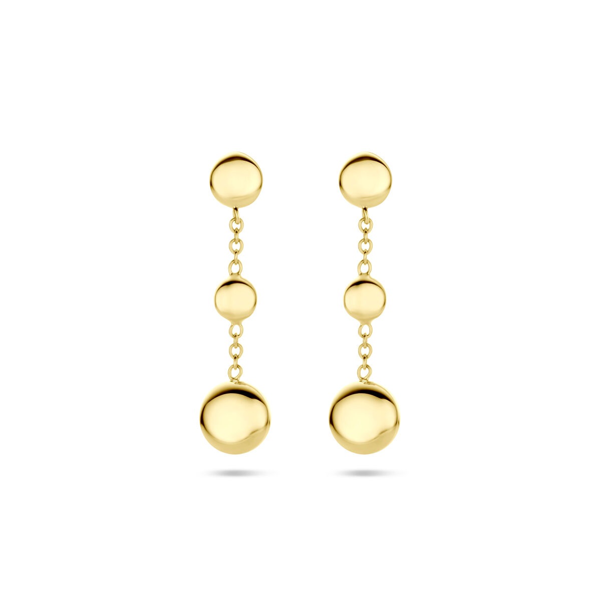 Orecchini pendenti in oro giallo 14K con due sfere lucide di 24 mm.