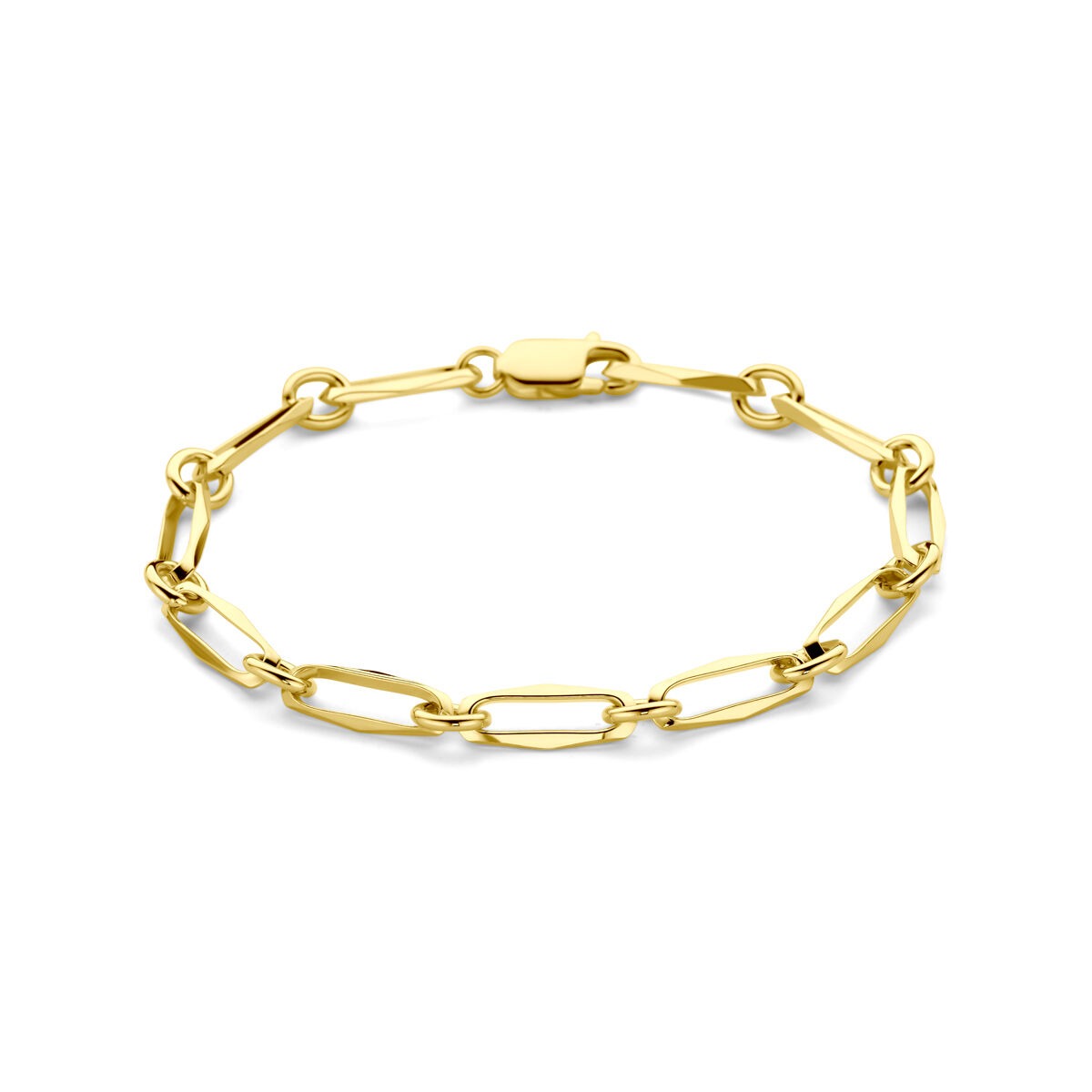 Bracciale in oro giallo 14k con maglie ovali chiuse, larghezza 5,5 mm.