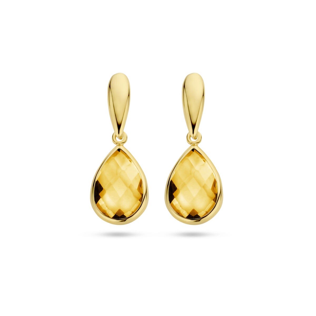 Orecchini in oro giallo 9k con pietra di citrino a forma di goccia.