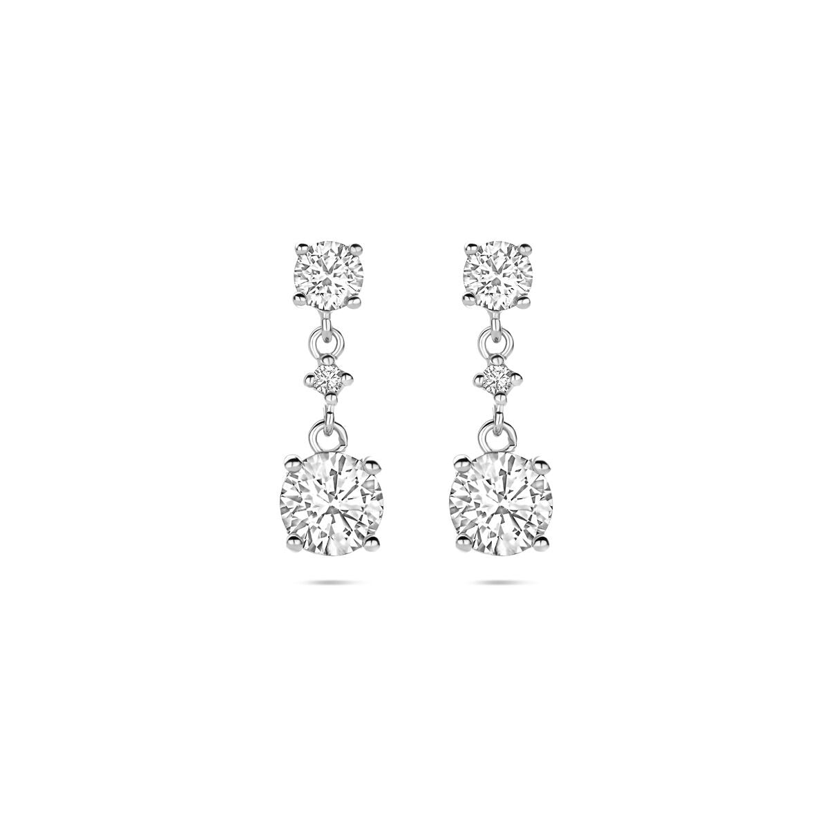 Orecchini argentati con zirconi, design a goccia, lunghezza 18 mm.
