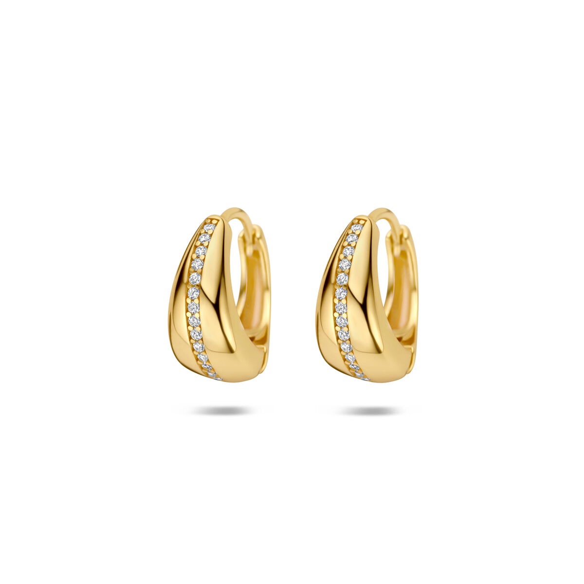 Orecchini alla creola in argento 925 dorato con zircone.