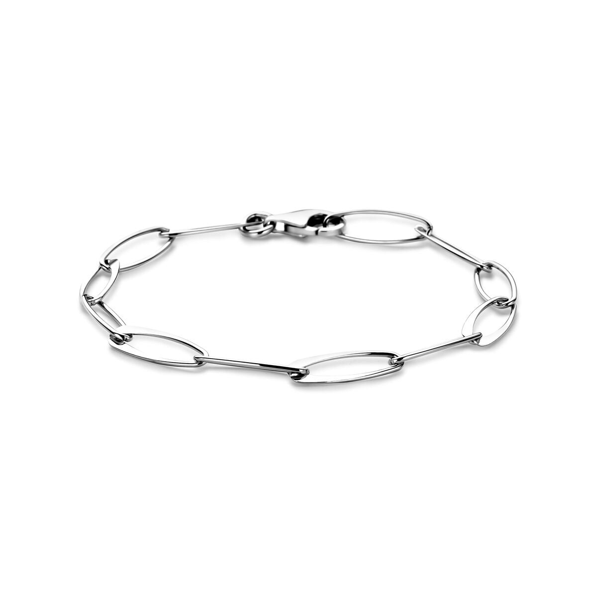 Bracciale da donna in argento rodiato con maglie ad anello di 6 mm, lunghezza 19 cm.