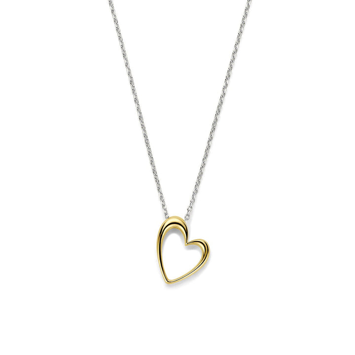 Verguld geel en gerhodineerd 925 zilveren collier met hartje
