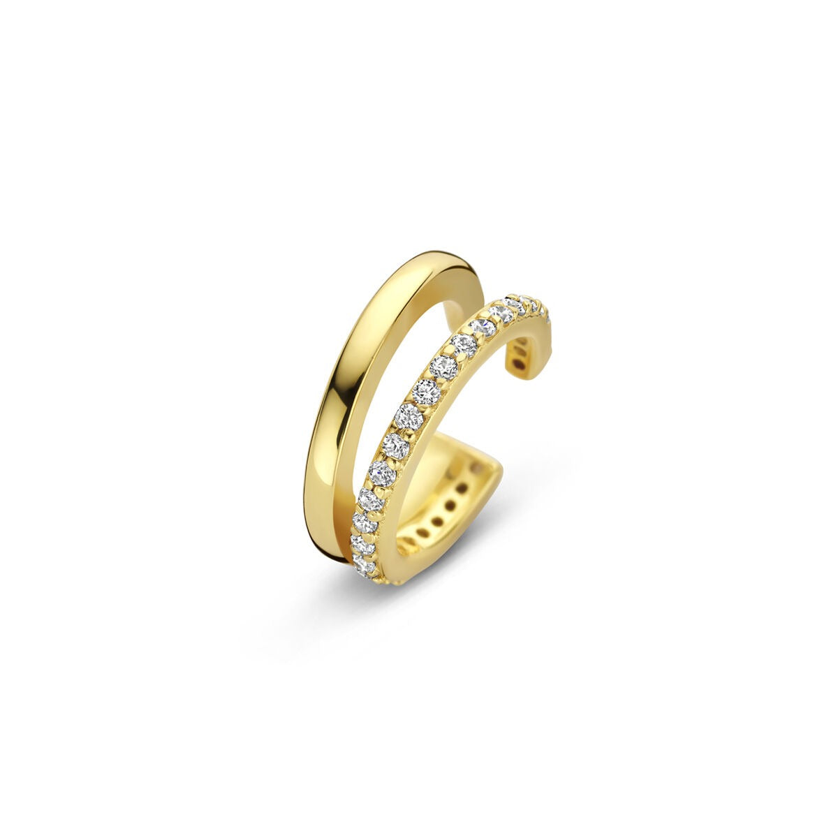 Ear cuff in argento dorato con zirconi in incastonatura a fila.