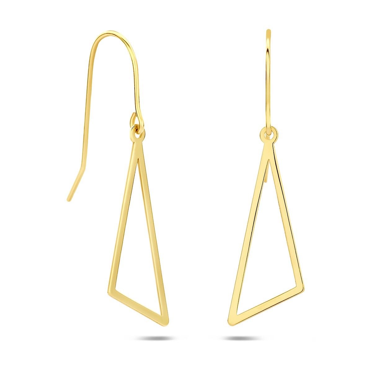 Orecchini in oro giallo 14k a forma di triangolo con gancio.
