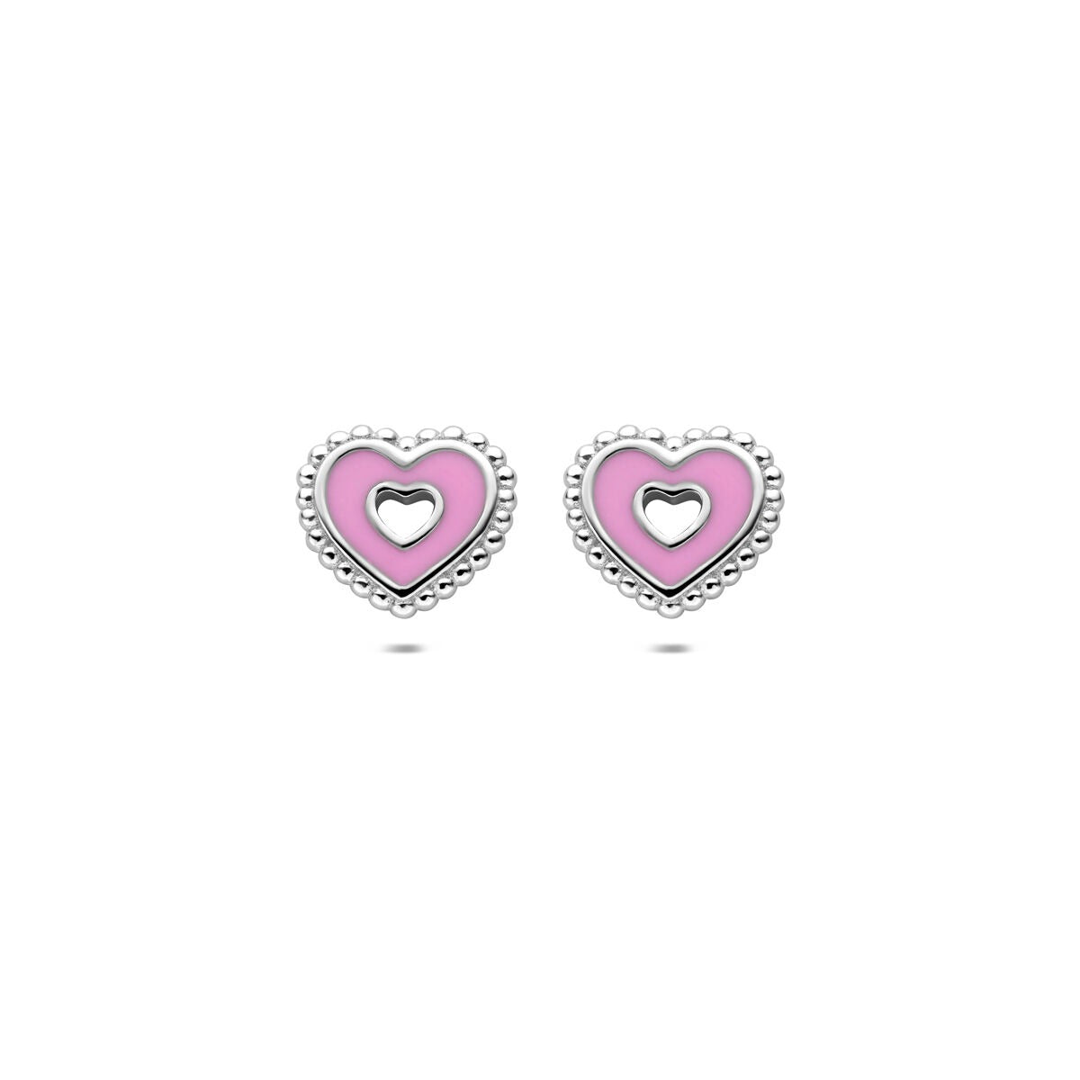 Orecchini a bottone in argento a cuore – gioiello per bambini rodiato 8,5 mm