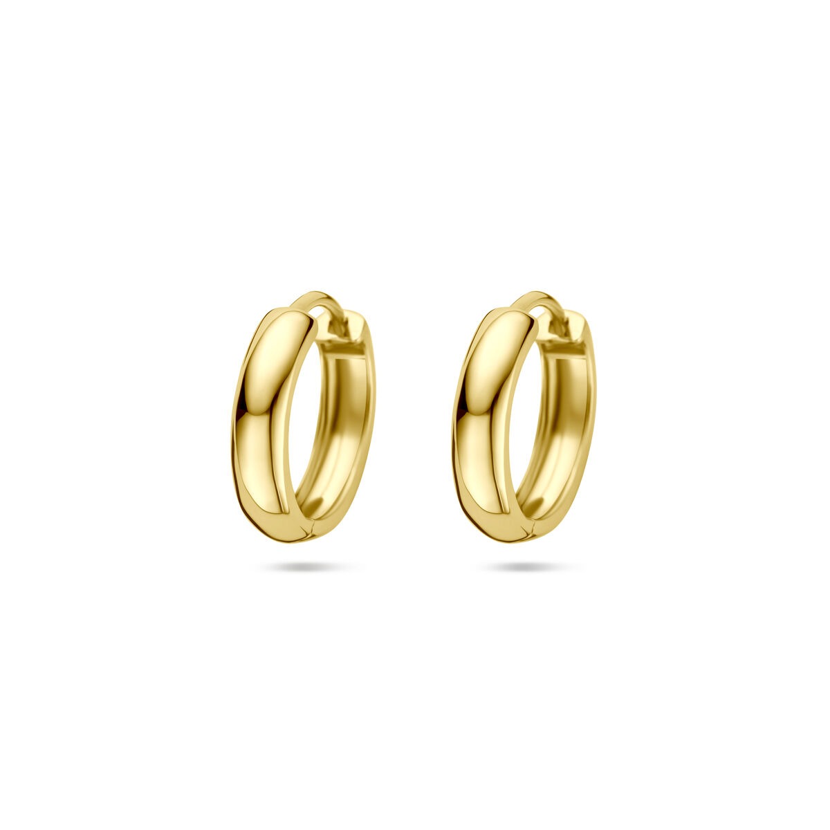 Orecchini alla creola in oro 14k, dimensioni 15 x 3,5 mm, con finitura lucida.