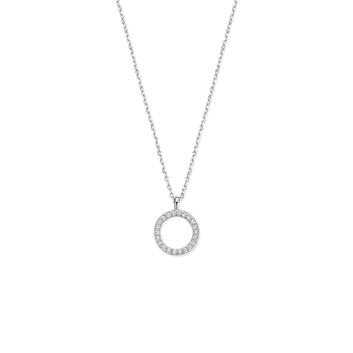 Collana in argento con pendente rotondo e zirconi.