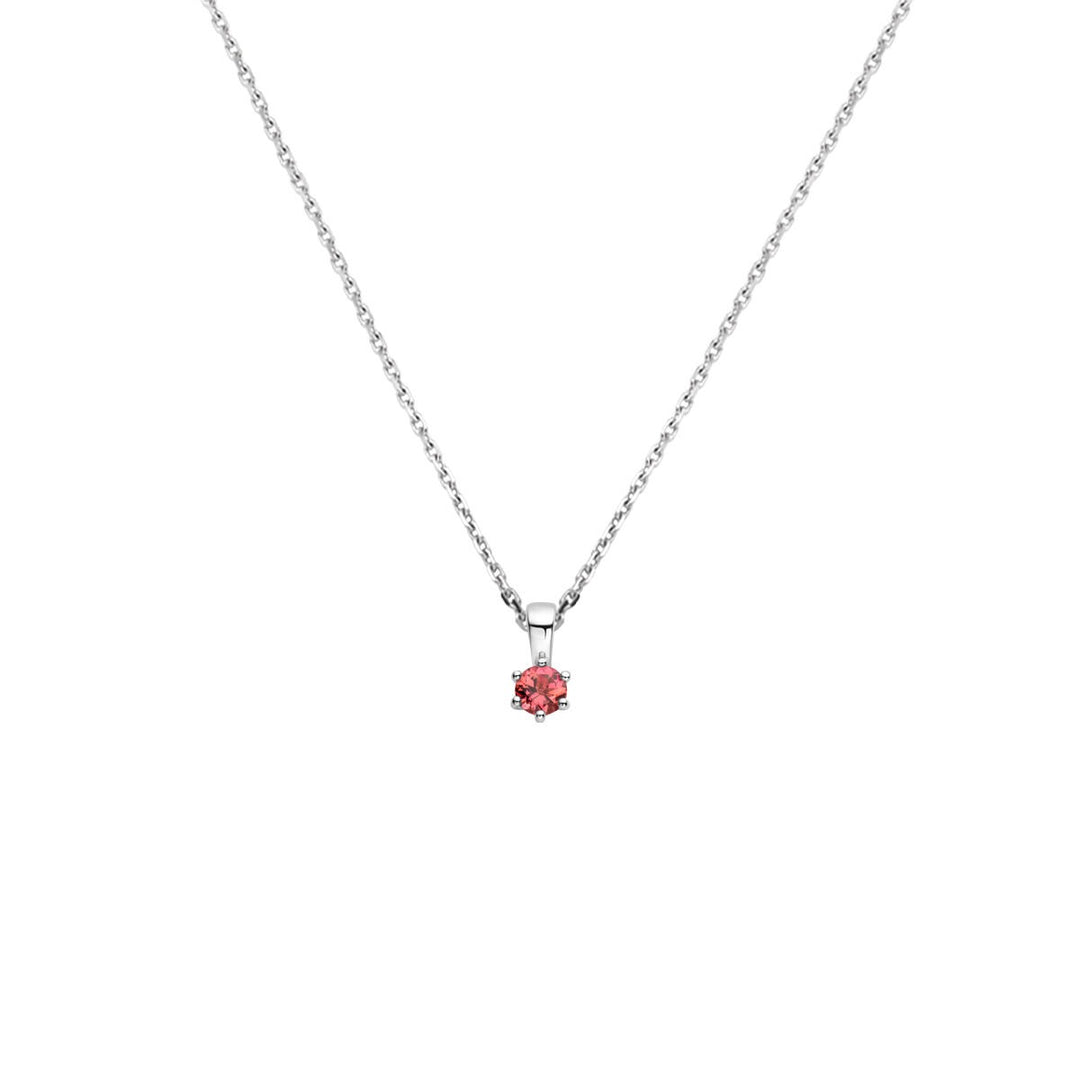 Gerhodineerd 925 zilveren collier met roze toermalijn geboortesteen