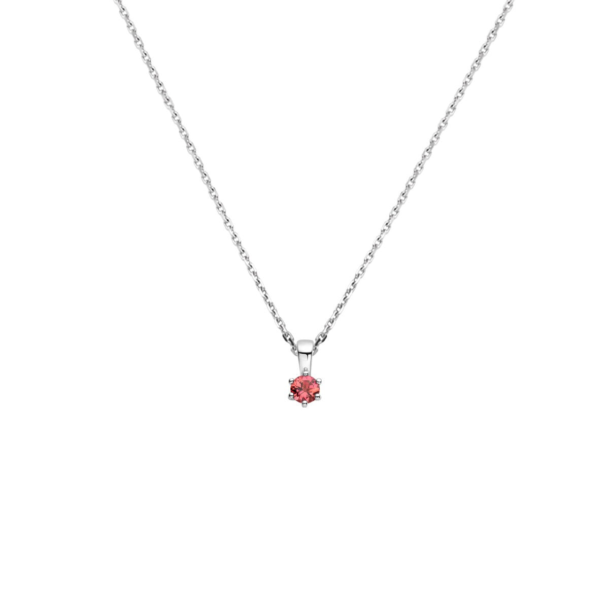 Gerhodineerd 925 zilveren collier met een ronde, roze toermalijn als hanger.