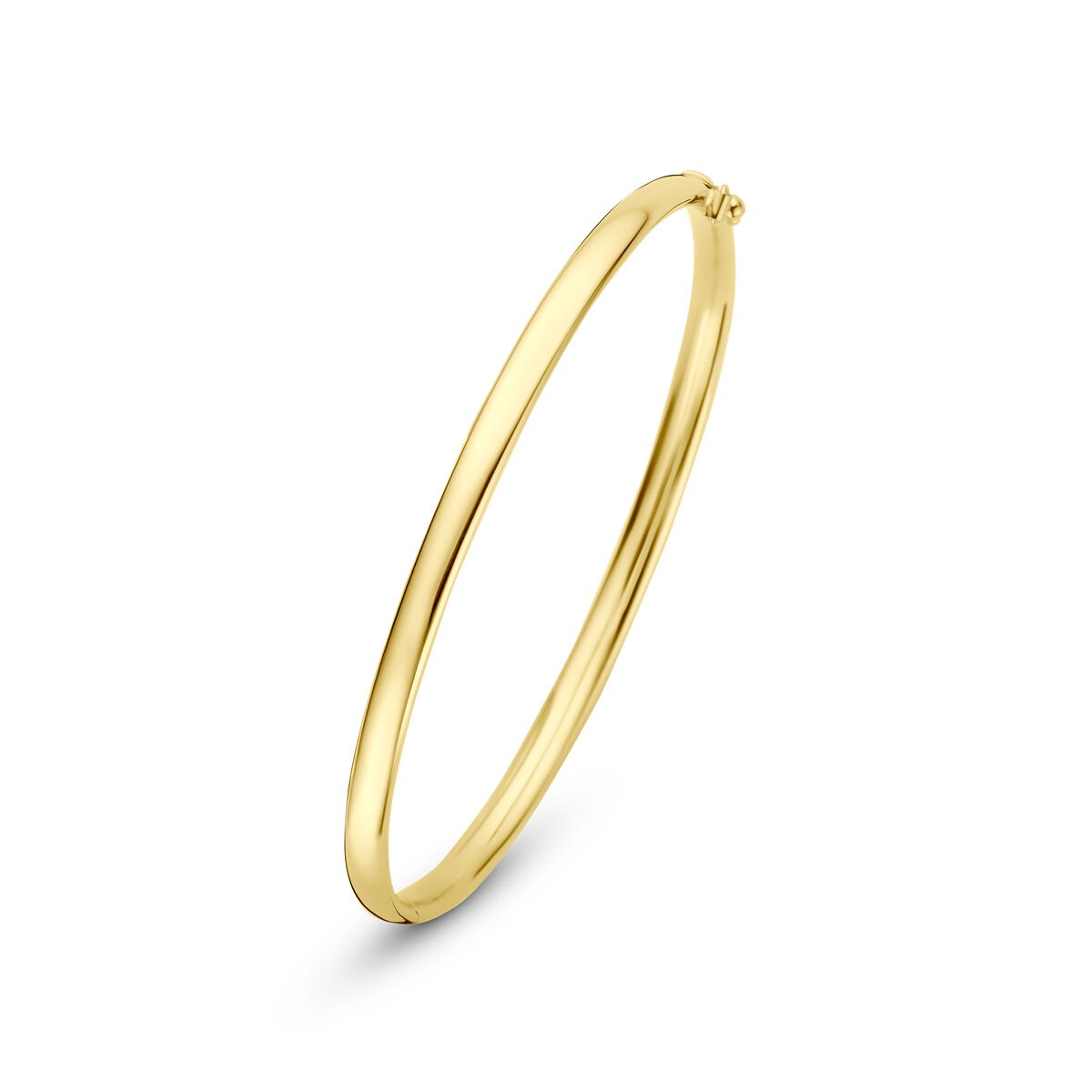 Bracciale in oro giallo 14k, finitura liscia, larghezza 4 mm.