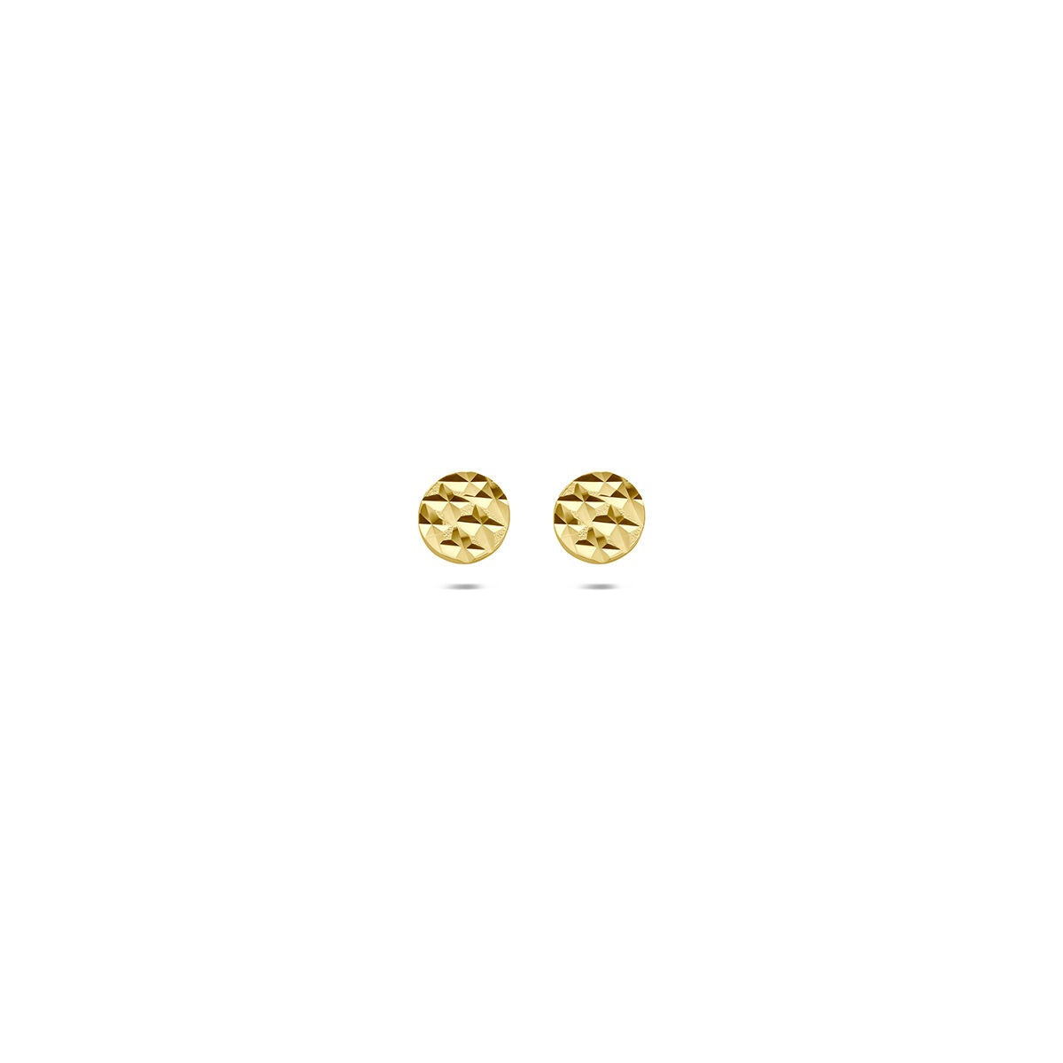 Orecchini in oro giallo 9k con finitura martellata, forma rotonda.