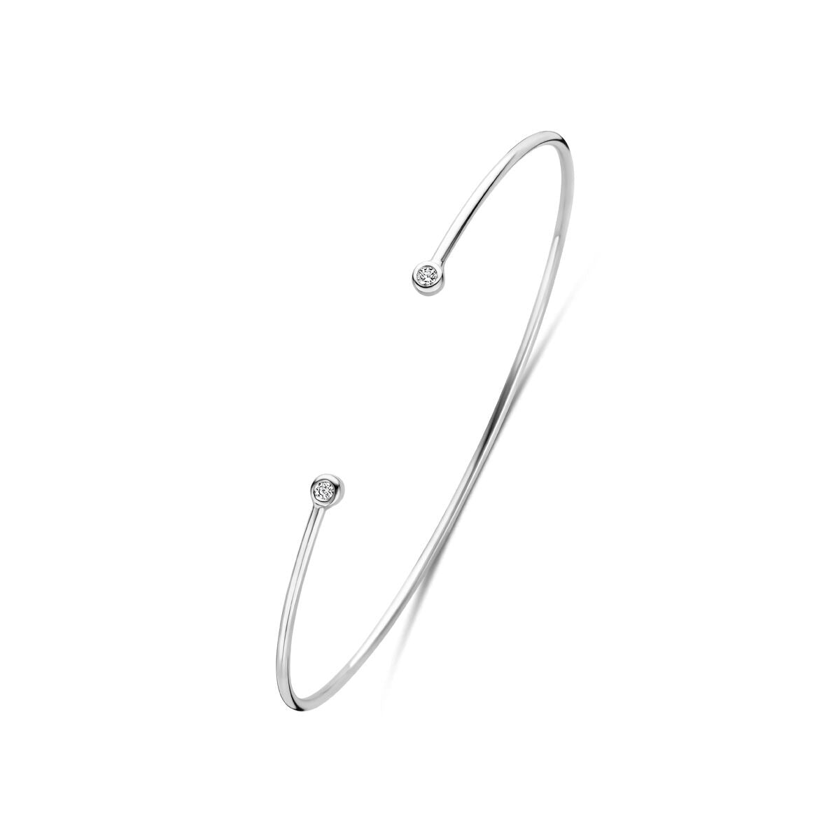 Bracciale in argento 925 rodiato con zircone, design sottile e minimalista.