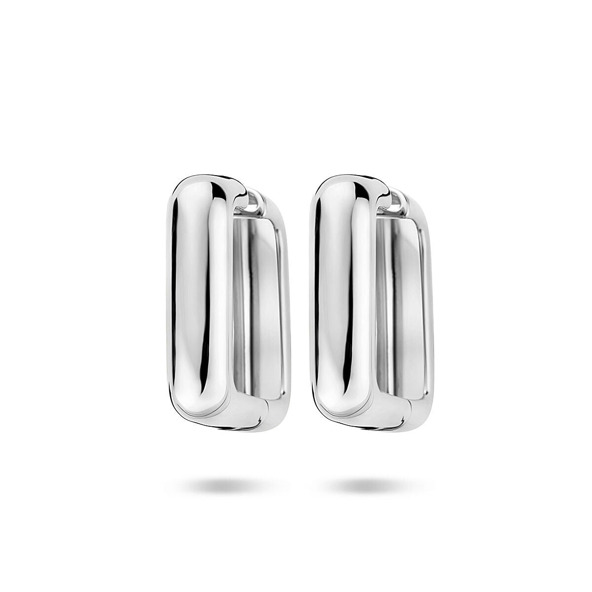Orecchini alla creola in argento rodiato di 25 mm, con finitura lucida e forma rettangolare.