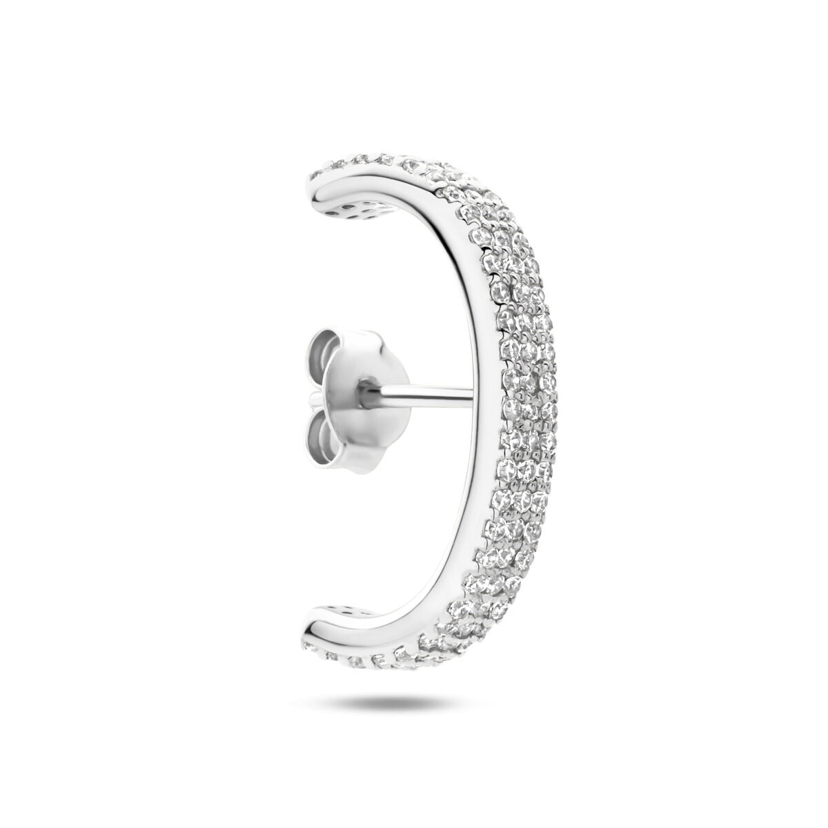 Orecchino sospeso in argento 925 rodiato con pavé di zirconia.