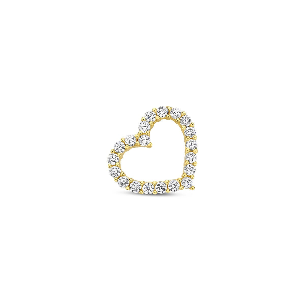 Ciondolo a forma di cuore in oro 14k, decorato con zirconi.
