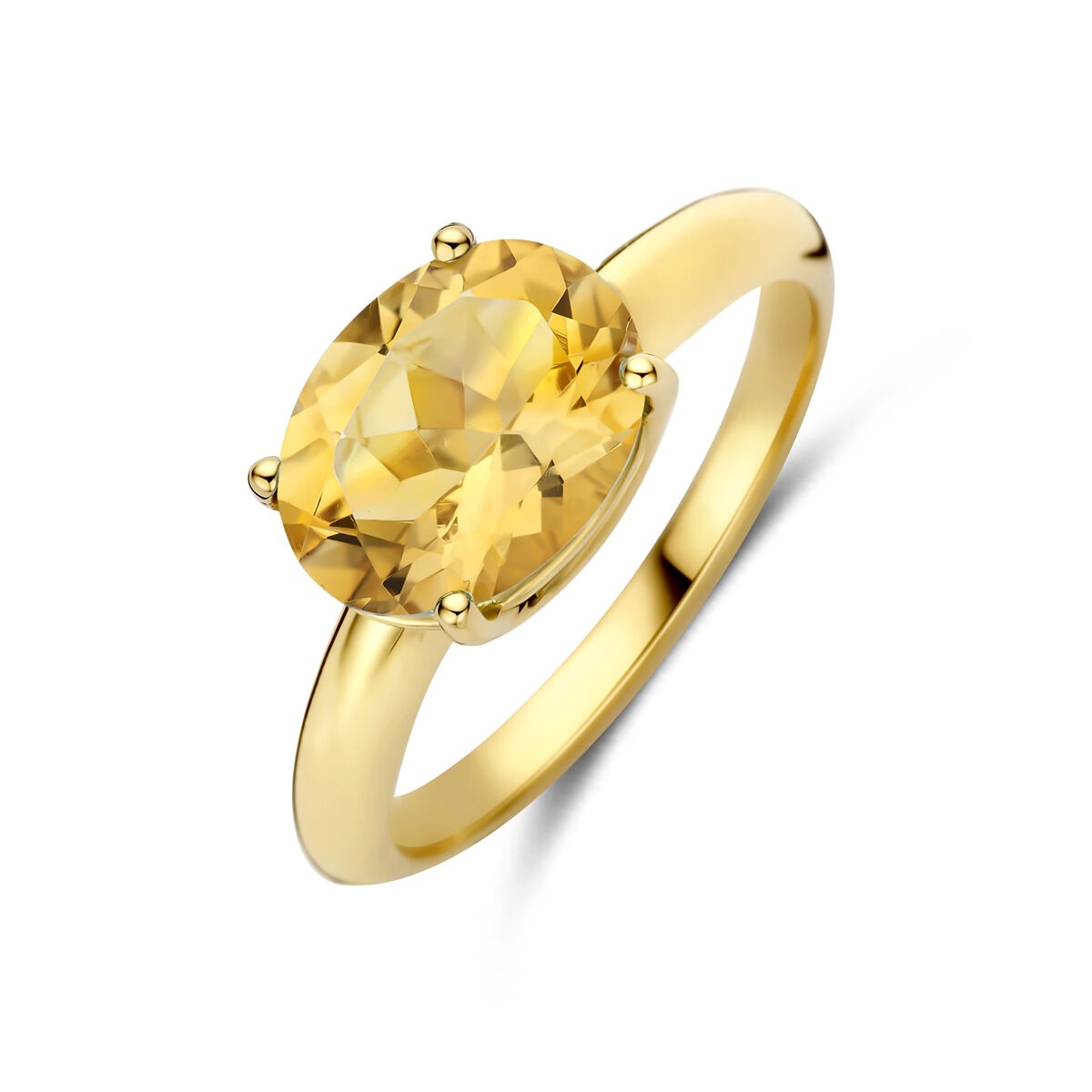 Anello in oro giallo 14k con citrino ovale.