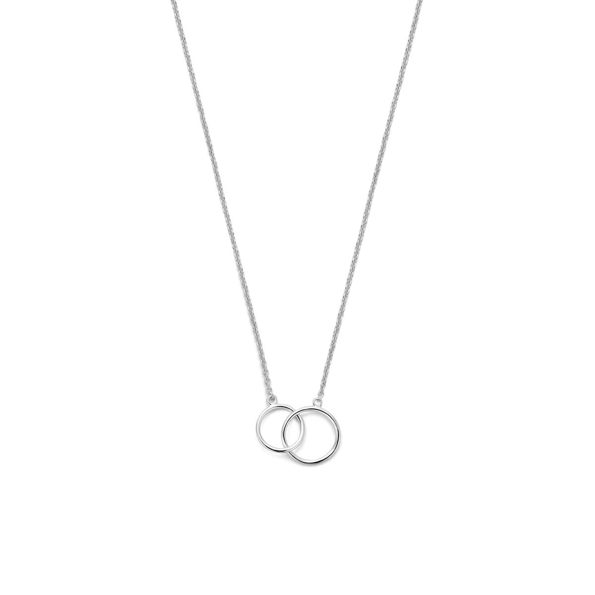 Gerhodineerd 925 zilveren collier met twee ronde schakels in het midden.