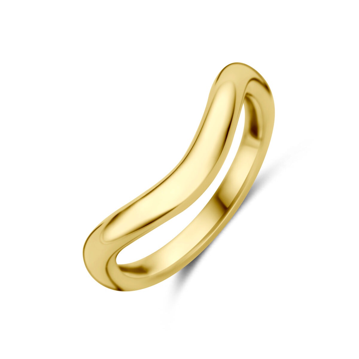 anello in oro giallo 14k con design ondulato e superficie lucida