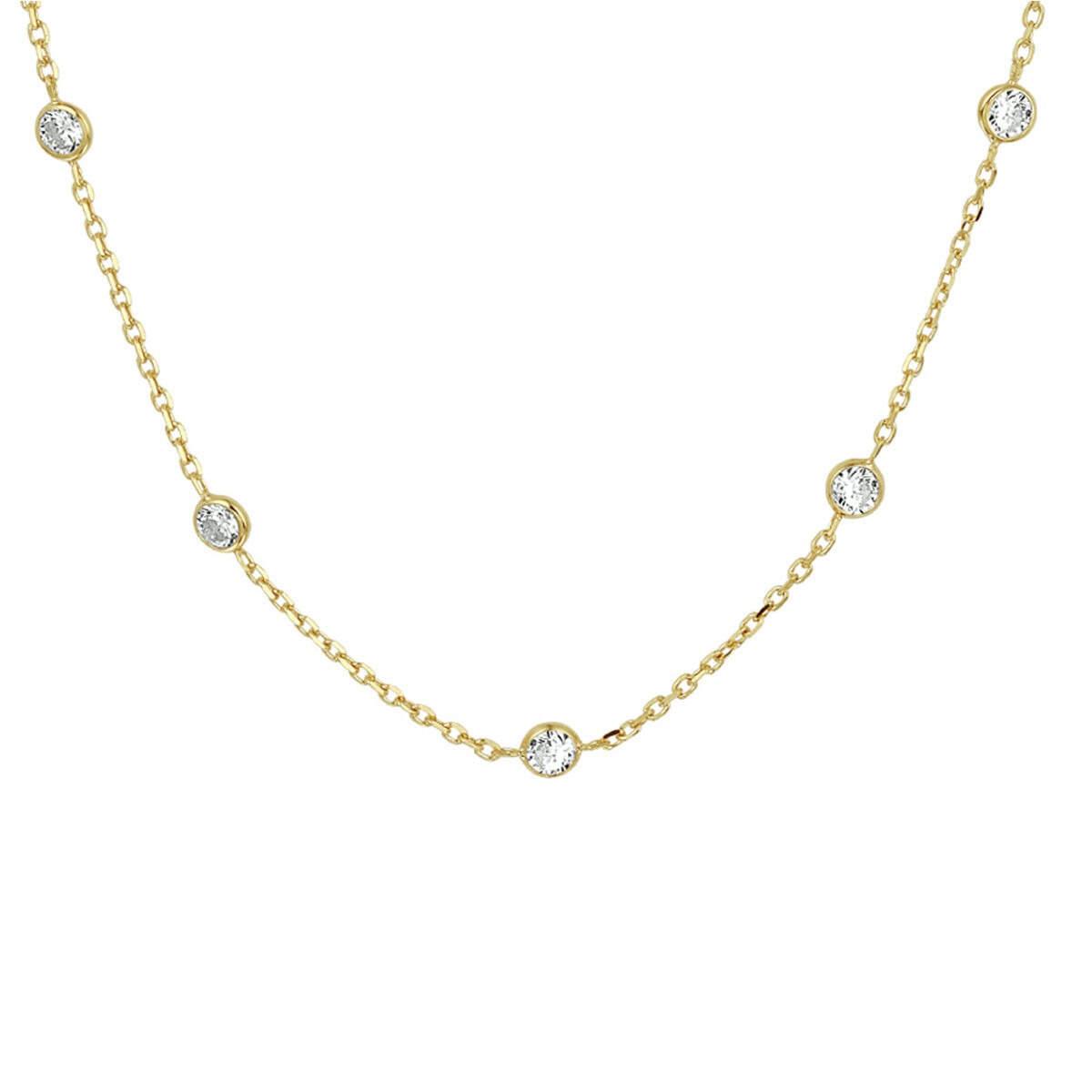 Verguld zilveren collier met zes zirkonia's, verstelbaar van 40 tot 44 cm.