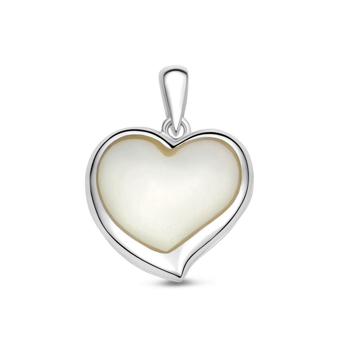 Ciondolo a forma di cuore in argento 925 rodiato con finitura in madreperla.