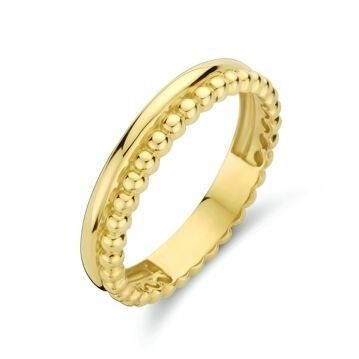Anello in oro giallo 9k con motivo a pallini, dalla forma sottile e giocosa.