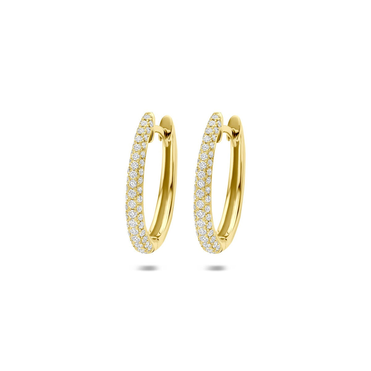 Orecchini alla creola in oro 14k con diamanti incastonati.