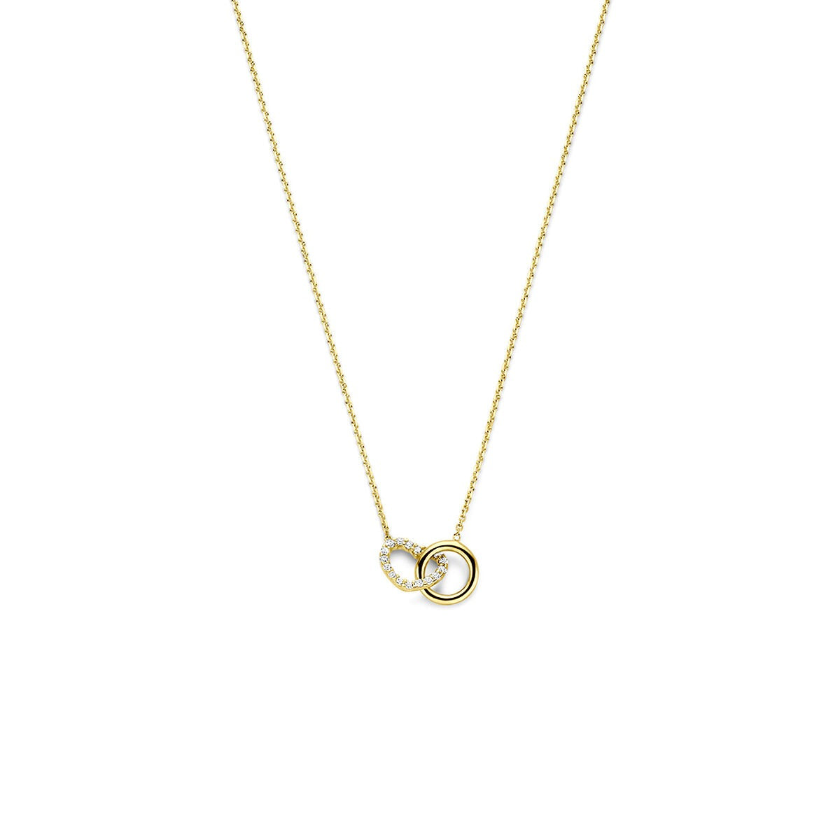 Collana in oro 14k con cuore e zirconi, con catena sottile.