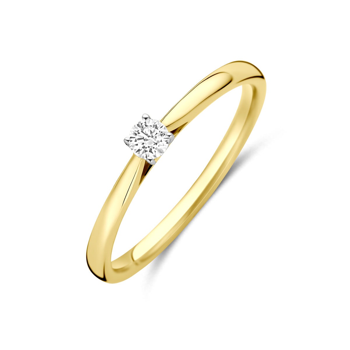 Anello bicolore in oro giallo e bianco con diamante lab-grown da 0,10 ct.