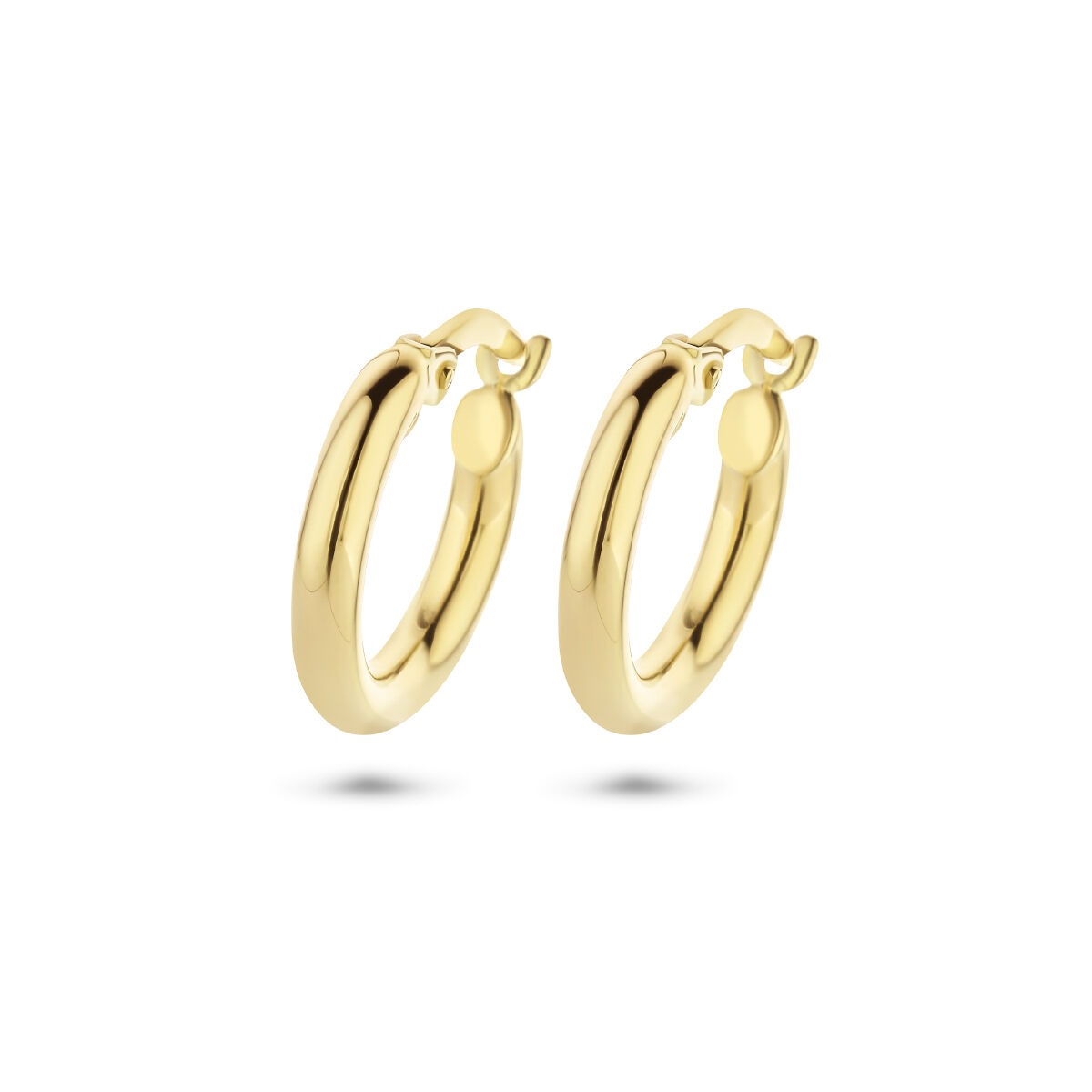 Orecchini alla creola in oro giallo 9k, forma rotonda con chiusura a leva.