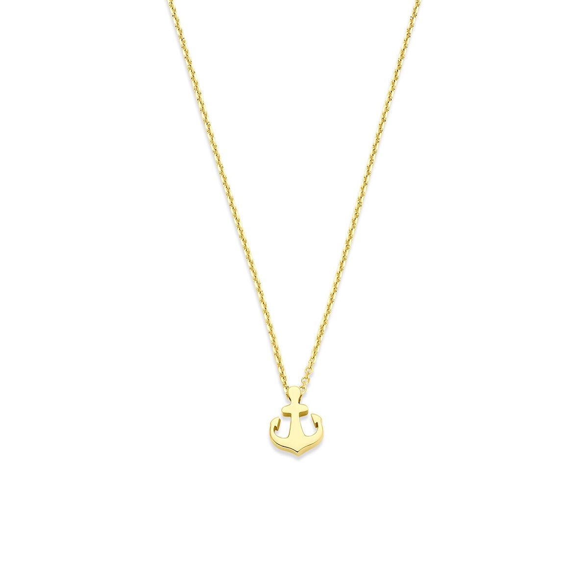 Geelgouden ketting met een ankerhanger, fijn en subtiel ontwerp.