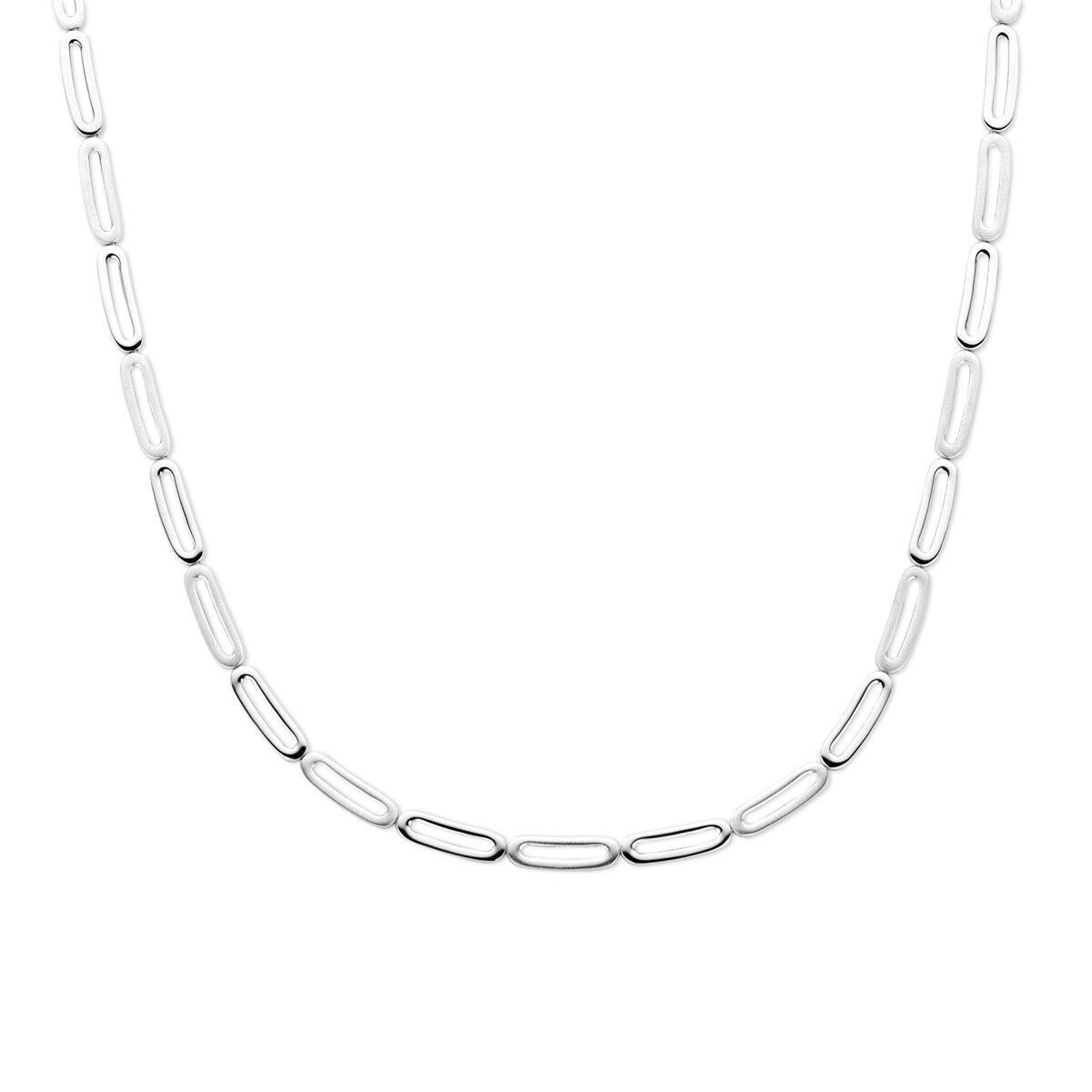 Collana in argento rodiato 925, con maglie ovali di 5,7 mm, lunghezza 45 cm.