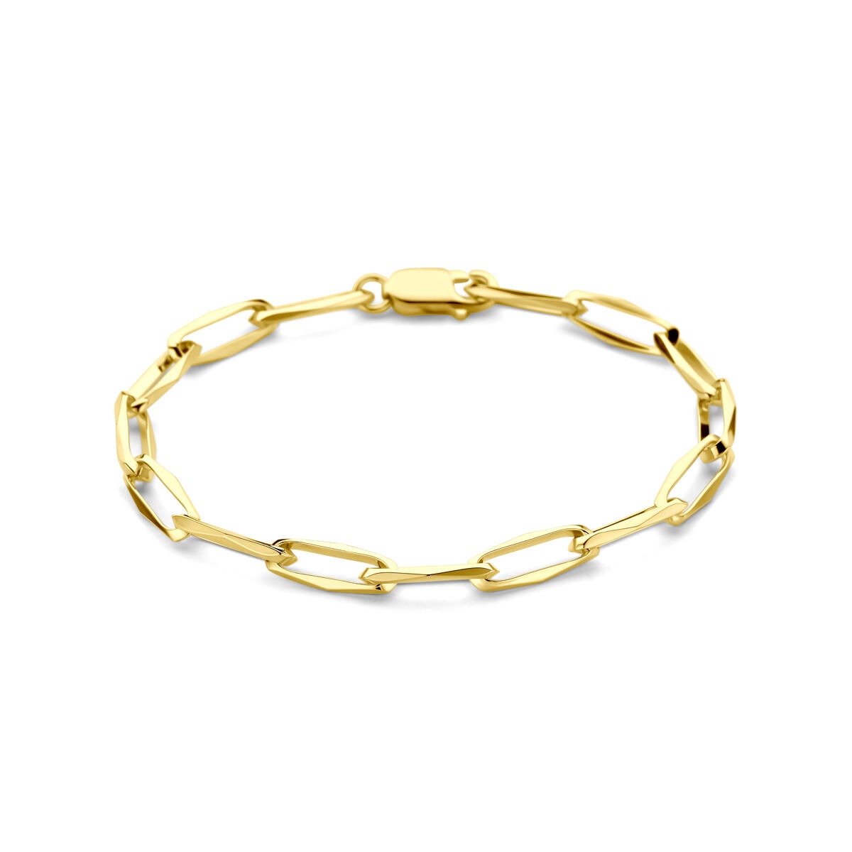 Bracciale in oro giallo 14k con maglie ovali chiuse, larghezza 5,5 mm.