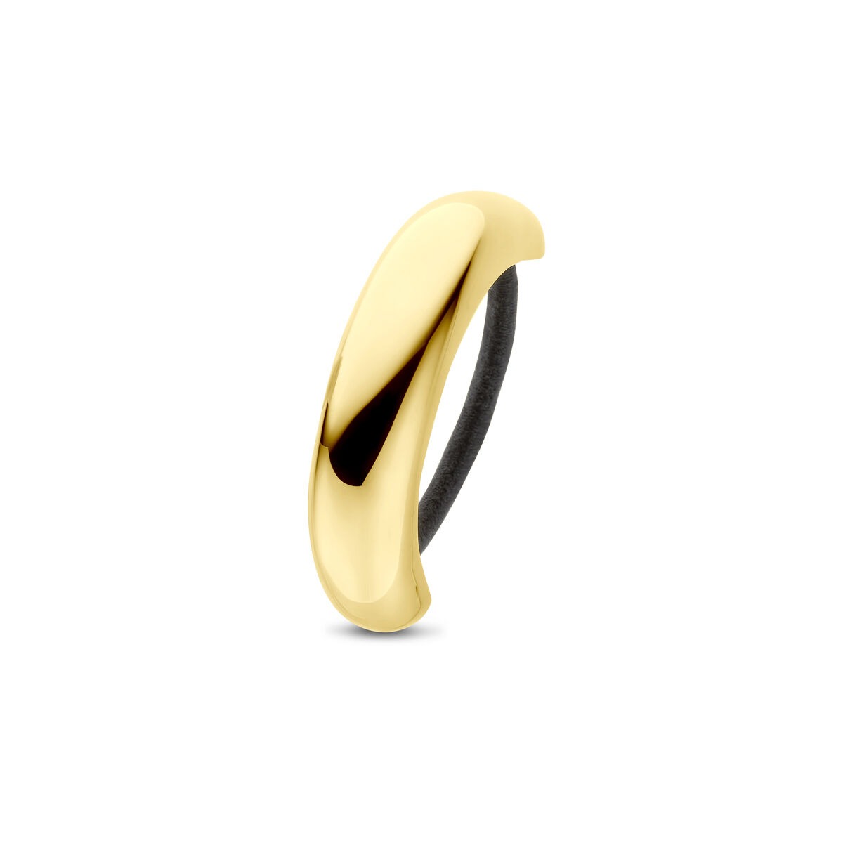 Cuff per capelli in acciaio con placcatura ionica, colore oro, forma liscia e arrotondata.