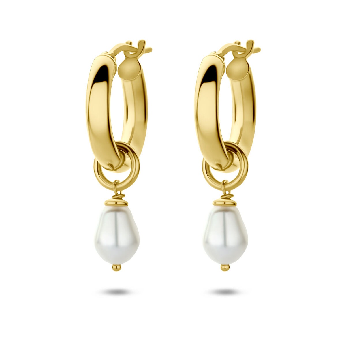 Orecchini alla creola in argento 925 dorato con perla d'acqua dolce pendente.
